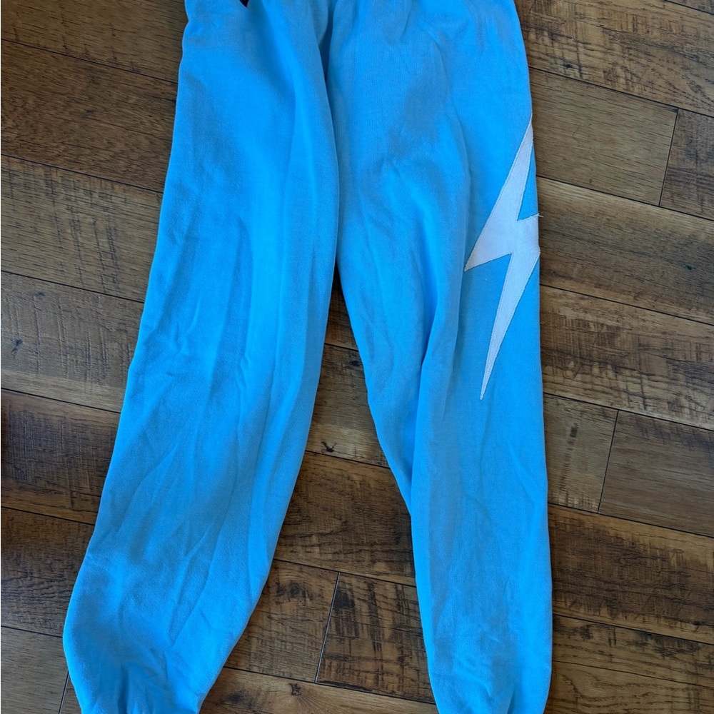 Aviator Nation- Blue sweatpants with White Lightning Bolt, size L
